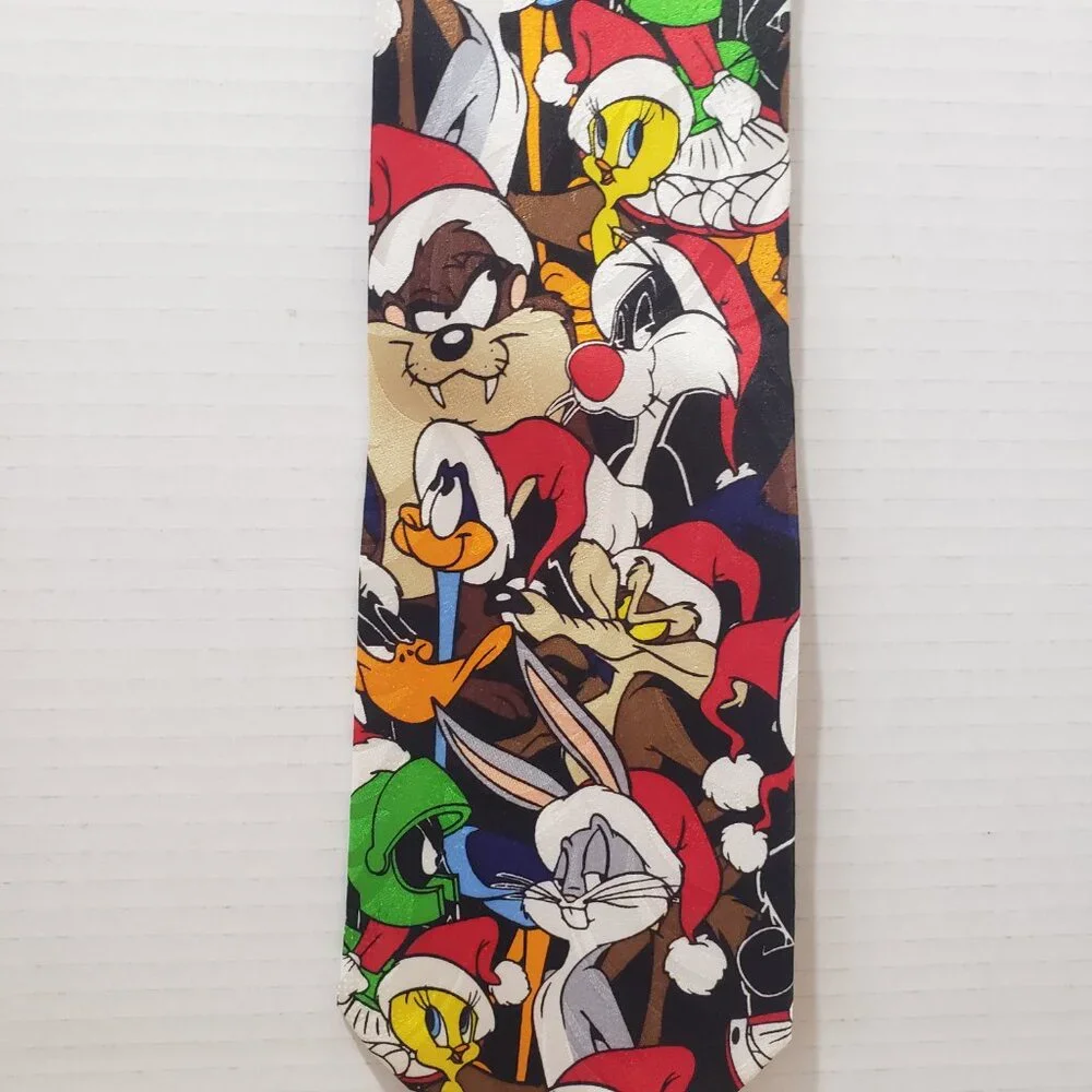 Vintage Looney Tunes Warner Brothers 1997 Christmas Tie 100% Silk‎